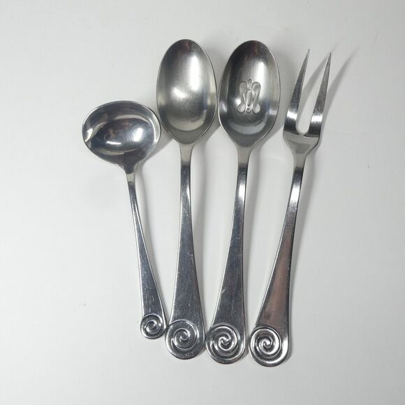 Robert Welch Ammonite Ginko Helmick Serving Pieces 4pc Lot Spoons Stainless - Picture 1 of 6